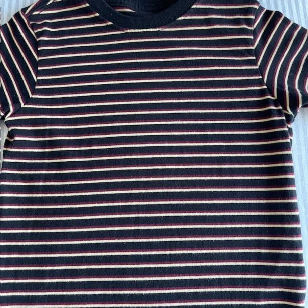 Wonder Nation Boys Size 6-7 Striped Short Sleeve Tee Shirt (Black, Tan, Maroon) - Picture 4 of 6
